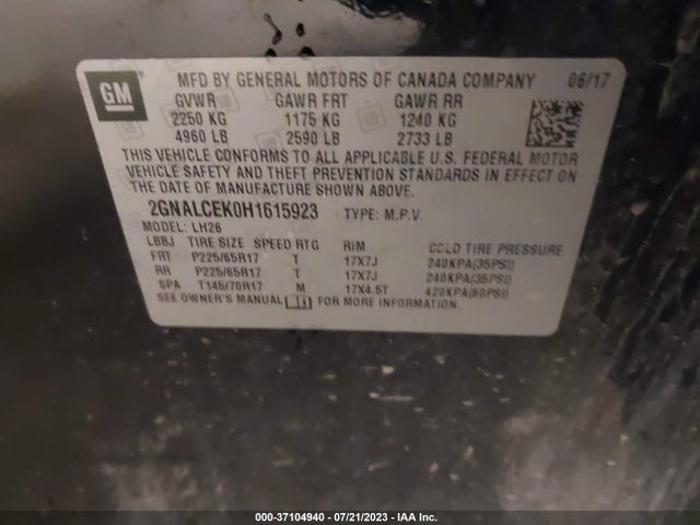 Chevrolet EQUINOX LT 2017 2GNALCEK0H1615923 Image 9