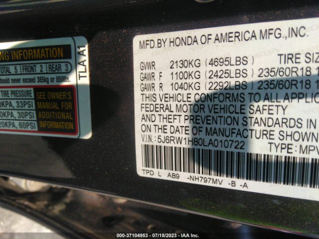 5J6RW1H80LA010722 Honda Cr-v Ex-l