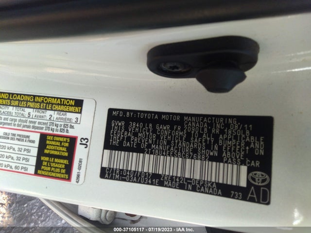 2011 TOYOTA COROLLA L/LE/S VIN: 2T1BU4EE5BC676882