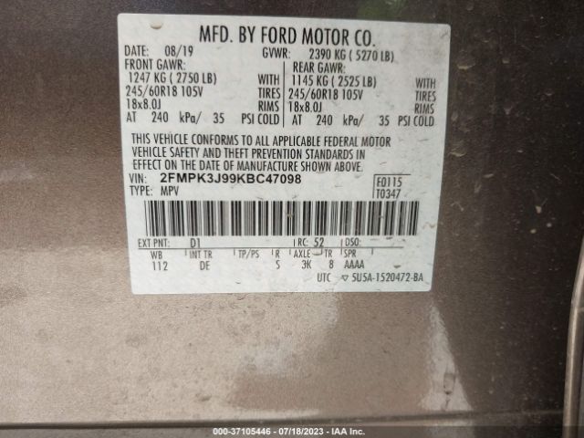 2FMPK3J99KBC47098 Ford EDGE SEL