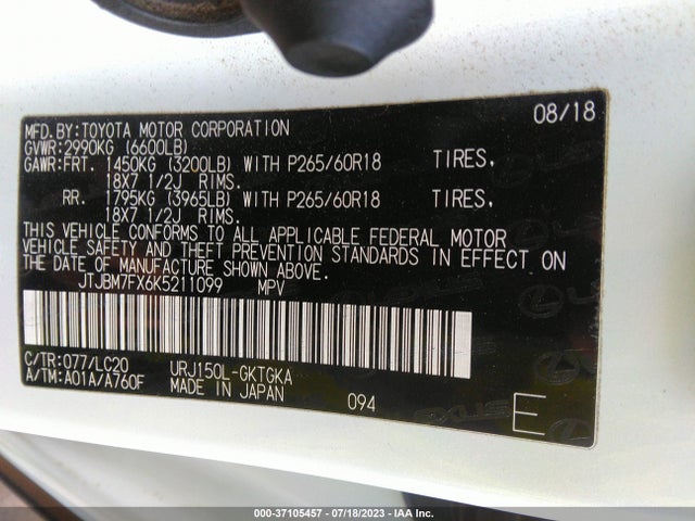 JTJBM7FX6K5211099 Lexus Gx Gx 460