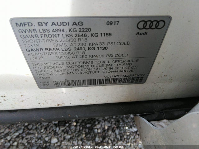 2018 AUDI Q3 PREMIUM PLUS VIN: WA1JCCFS0JR012677