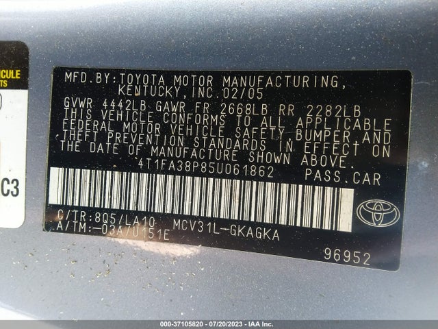 2005 TOYOTA CAMRY SOLARA SE/SLE VIN: 4T1FA38P85U061862