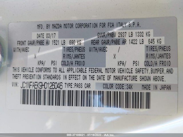 JC1NFAEK9H0126046 Fiat 124 Spider Elaborazione Abarth
