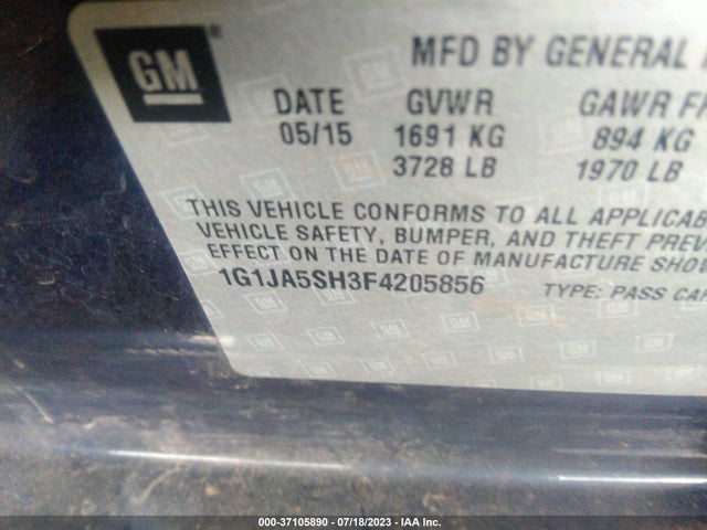 Chevrolet SONIC LS 2015 1G1JA5SH3F4205856 Image 9