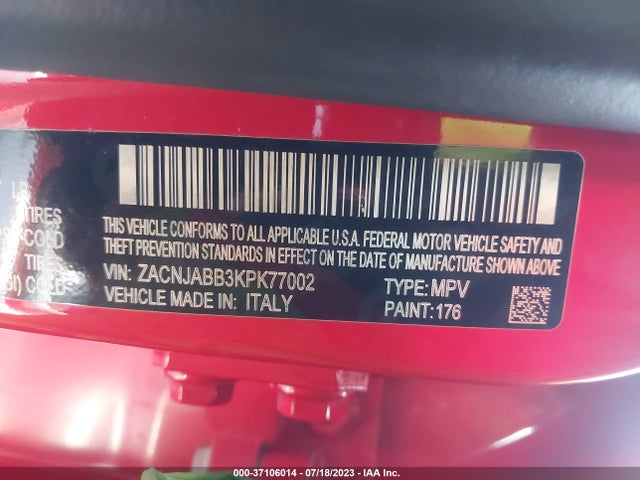 2019 JEEP RENEGADE LATITUDE VIN: ZACNJABB3KPK77002