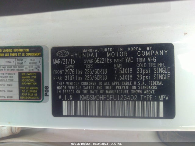 Hyundai Santa Fe Gls 2015 KM8SMDHF5FU123402 Image 9