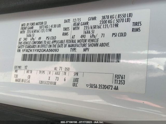 1FMZK1YM2GKA56093 Ford Transit Wagon Xl/xlt