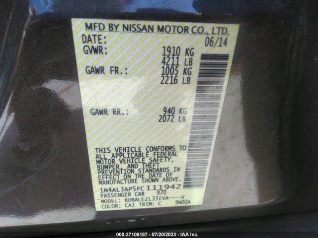 Nissan Altima 2.5 S 2015 1N4AL3AP5FC111942 Image 9