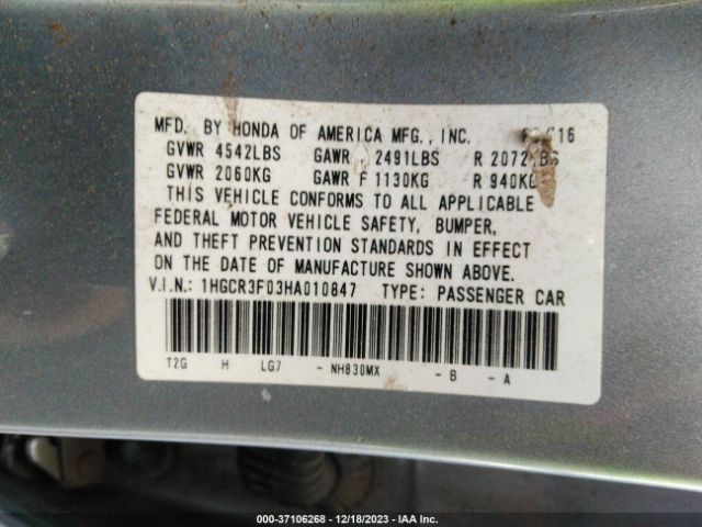 1HGCR3F03HA010847 Honda Accord Sedan Ex-l V6
