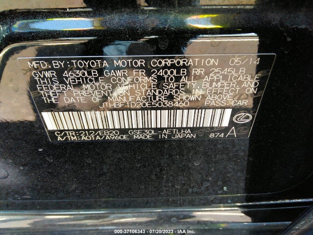 Lexus IS 250 2014 JTHBF1D20E5038460 Image 9