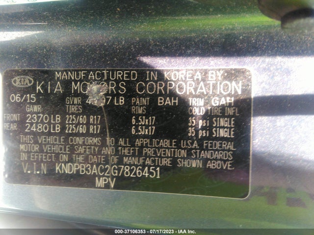 2016 KIA SPORTAGE LX VIN: KNDPB3AC2G7826451