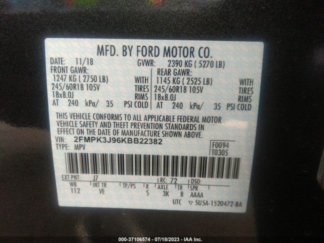 2FMPK3J96KBB22382 Ford EDGE SEL