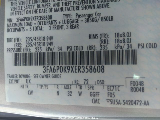 3FA6P0K9XER358608 Ford Fusion Titanium