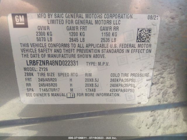 LRBFZNR48ND022331 Buick Envision Essence