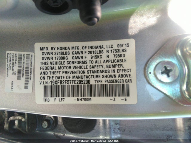 Honda Civic Sedan Lx 2015 19XFB2F57FE295200 Image 14