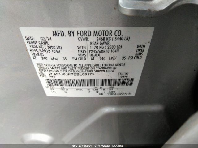2LMDJ6JK7EBL08175 Lincoln MKX