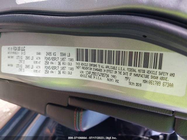 1C4PJMBS1FW785734 Jeep Cherokee Trailhawk