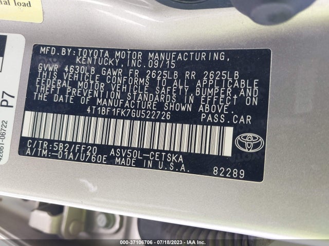 Toyota CAMRY SE 2016 4T1BF1FK7GU522726 Image 9