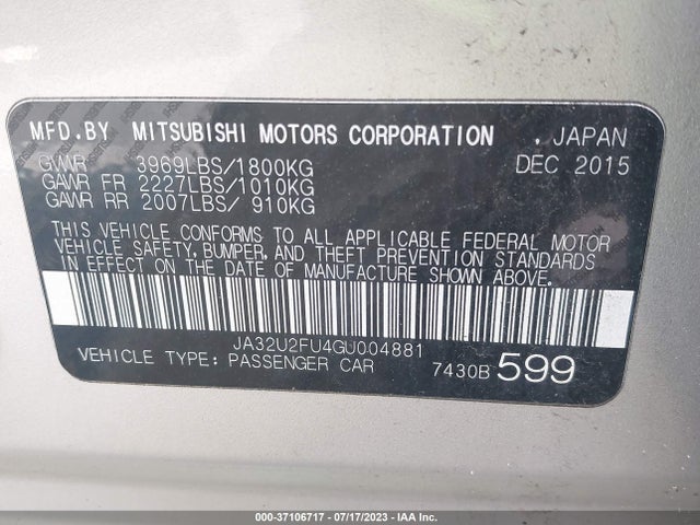 JA32U2FU4GU004881 Mitsubishi LANCER ES