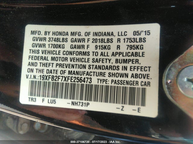 Honda Civic Sedan Se 2015 19XFB2F7XFE256473 Image 15