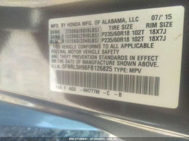 Honda Odyssey Touring 2015 5FNRL5H96FB126825 Image 15