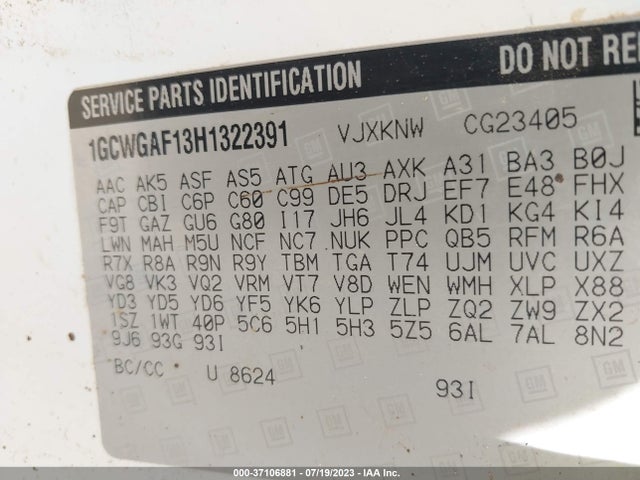 Chevrolet EXPRESS CARGO VAN 2017 1GCWGAF13H1322391 Image 15