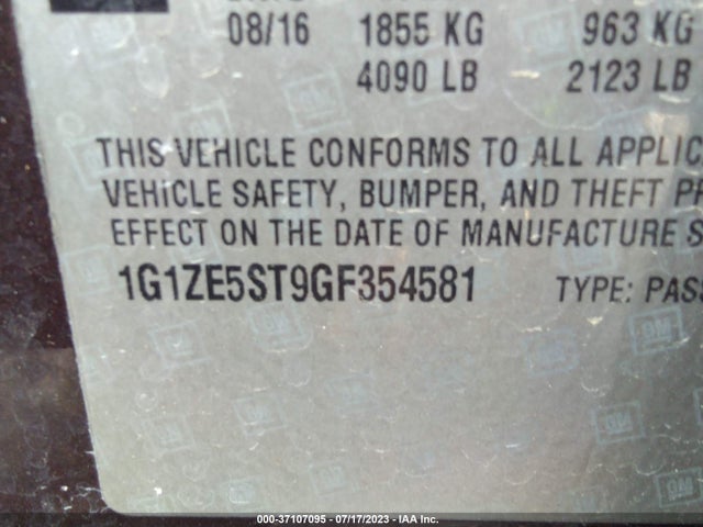 Chevrolet MALIBU LT 2016 1G1ZE5ST9GF354581 Image 9