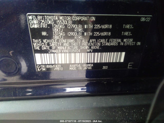 2022 Toyota RAV4, VIN: JTMAB3FVXND105924