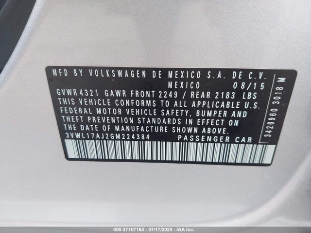 3VWL17AJ2GM224384 Volkswagen Jetta Sedan 1.8t Sel