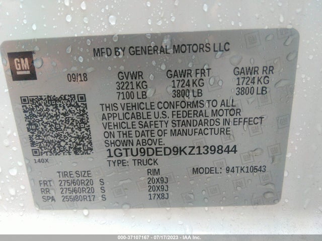 GMC Sierra 1500 Slt 2019 1GTU9DED9KZ139844 Image 9