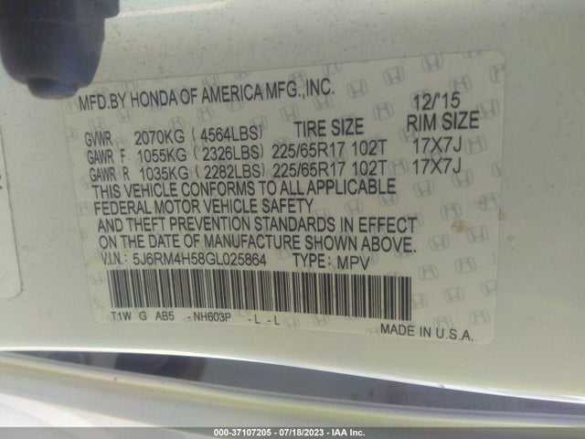 Honda CR-V EX 2016 5J6RM4H58GL025864 Image 9