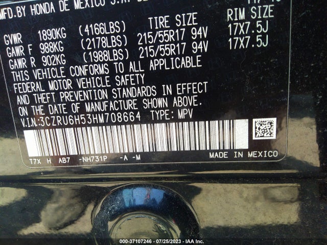 Honda HR-V EX 2017 3CZRU6H53HM708664 Image 9