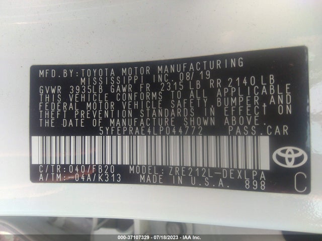 Toyota COROLLA LE 2020 5YFEPRAE4LP044772 Image 15