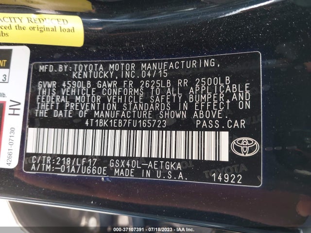 Toyota AVALON XLE 2015 4T1BK1EB7FU165723 Image 9