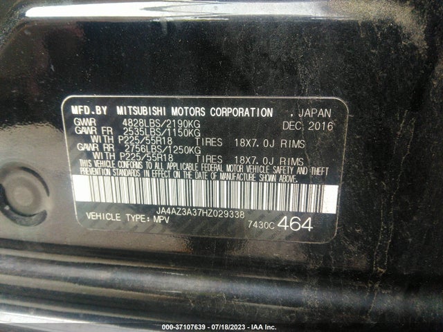 JA4AZ3A37HZ029338 Mitsubishi Outlander Se/sel