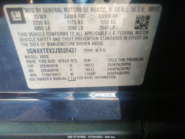 Chevrolet EQUINOX LT 2018 3GNAXTEX2JS526431 Image 9