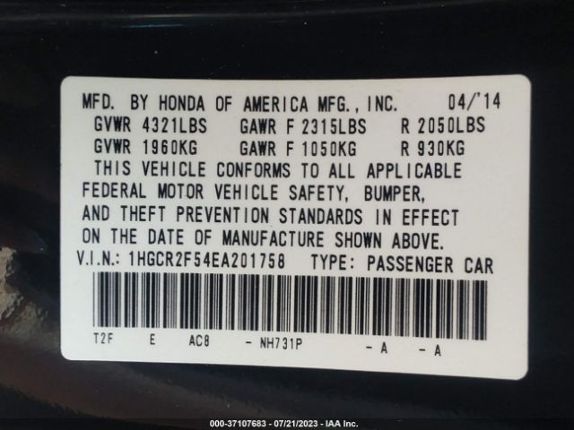 1HGCR2F54EA201758 Honda Accord Sedan Sport