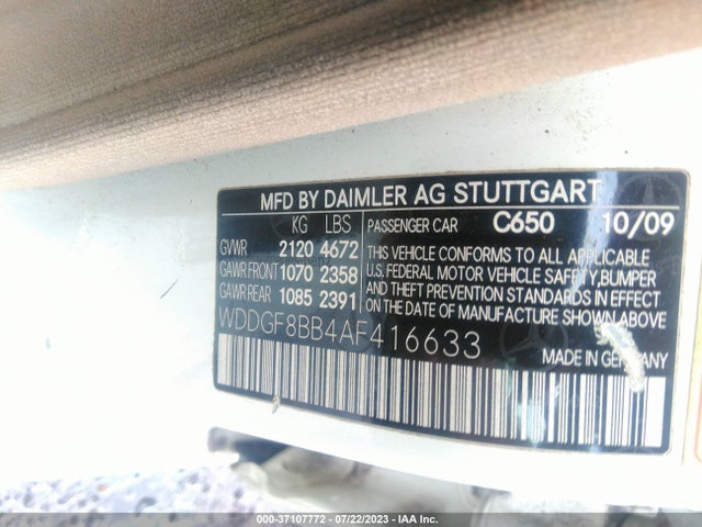2010 MERCEDES-BENZ C-CLASS C 300 VIN: WDDGF8BB4AF416633