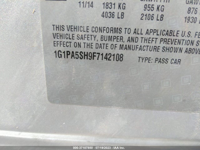 Chevrolet CRUZE LS 2015 1G1PA5SH9F7142108 Image 9