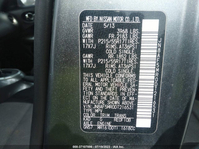 2013 NISSAN JUKE S VIN: JN8AF5MR0DT216531