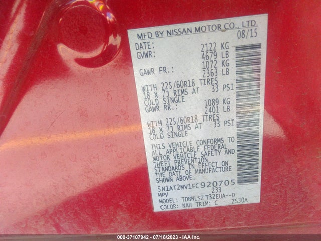 Nissan Rogue Sl 2015 5N1AT2MV1FC920705 Image 9