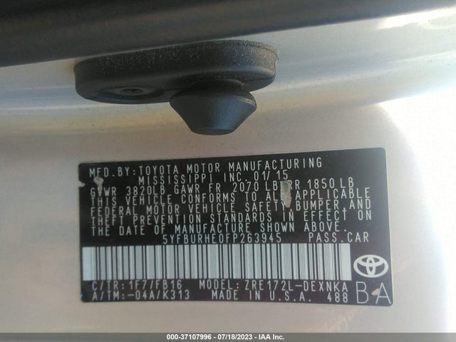 Toyota Corolla L/le/s/s Plus/le Plus 2015 5YFBURHE0FP263945 Image 15