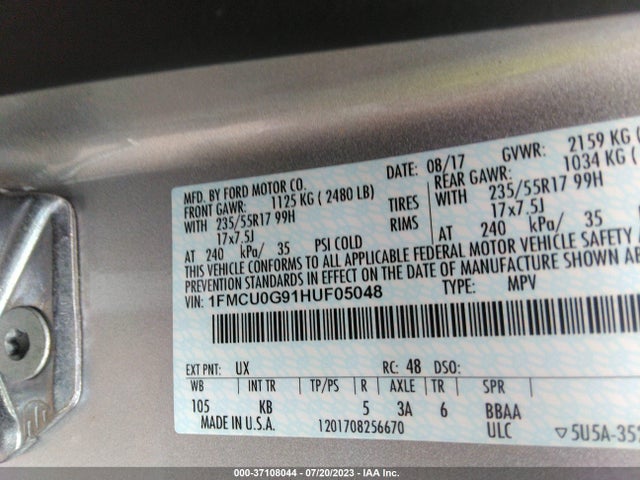 Ford ESCAPE SE 2017 1FMCU0G91HUF05048 Image 9