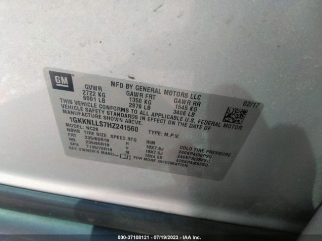 1GKKNLLS7HZ241560 GMC ACADIA SLE