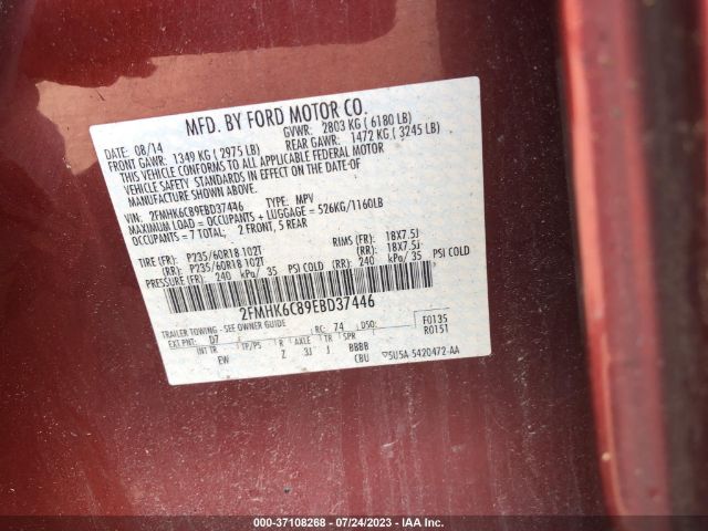 2FMHK6C89EBD37446 Ford FLEX SEL