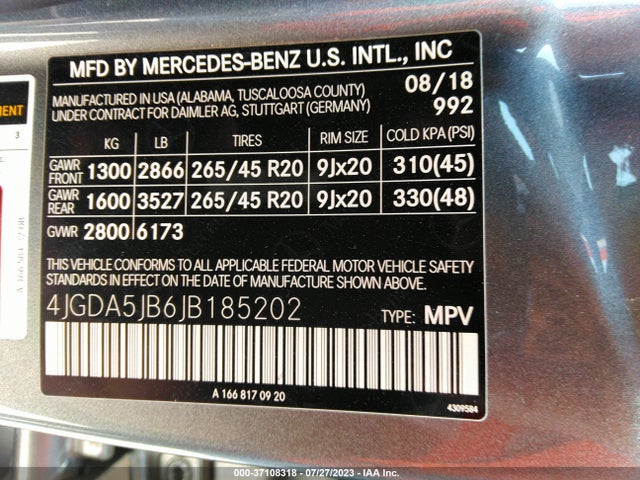 4JGDA5JB6JB185202 Mercedes-Benz Gle Gle 350