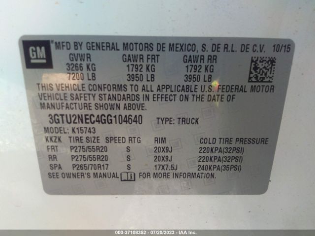 3GTU2NEC4GG104640 GMC Sierra 1500 Slt