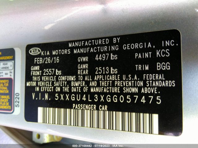 5XXGU4L3XGG057475 KIA OPTIMA EX