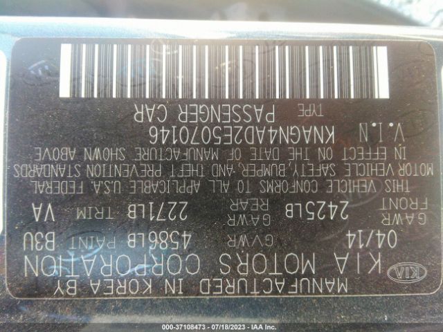 KNAGN4AD2E5070146 KIA Optima Hybrid Ex